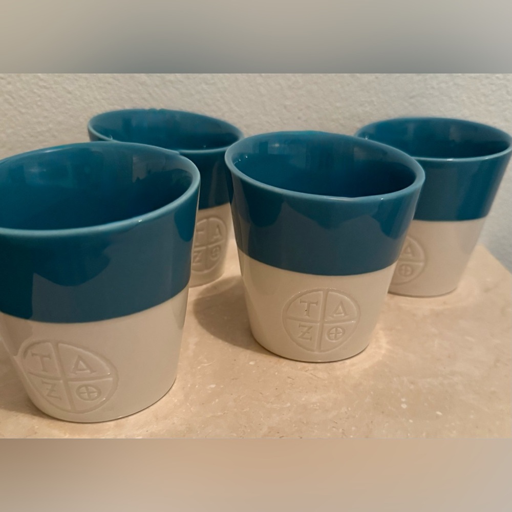 4 Starbucks Coffee/Tea Cup TAZO 2011 - Blue Teal 8oz